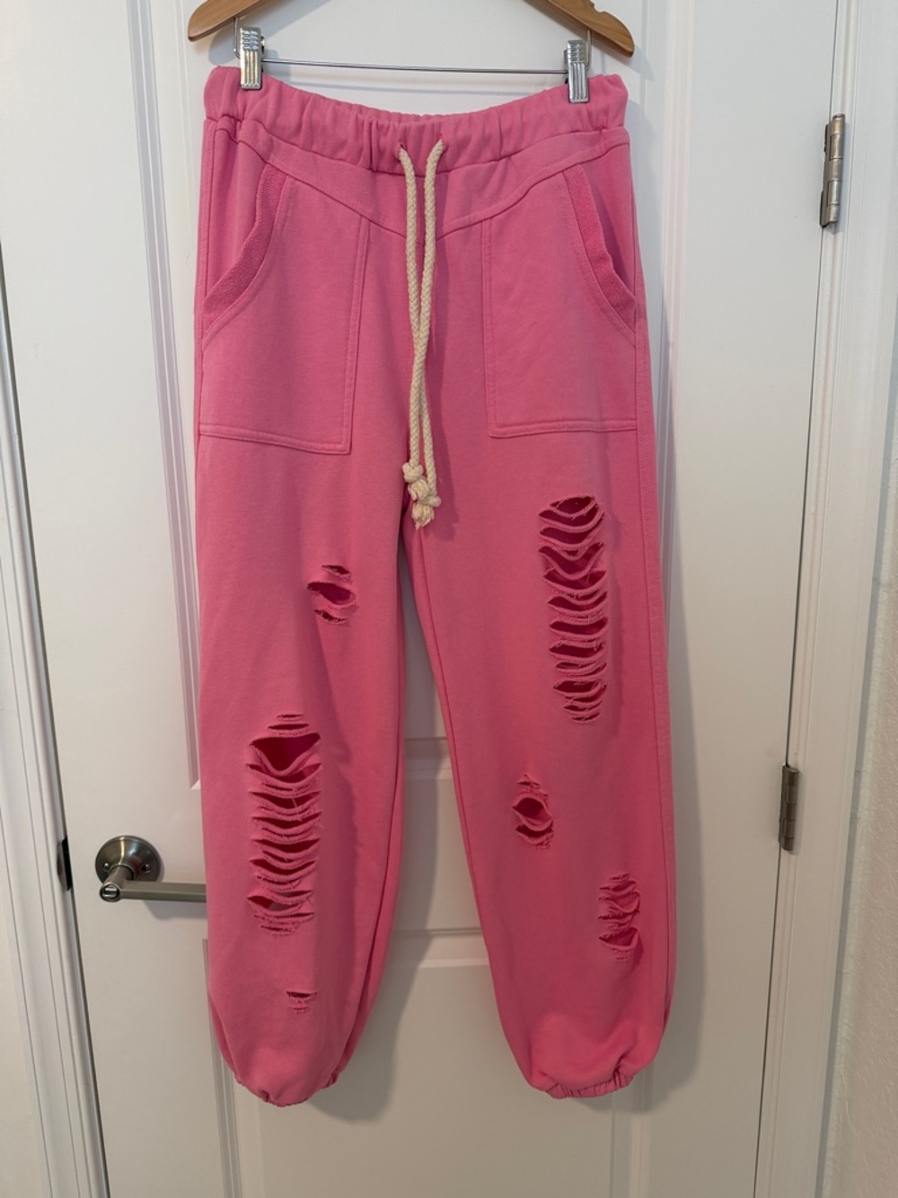 POL Distressed Terry Jogger Sweatpants Bubblegum Pink Boho Hippie Style Small - Picture 7 of 15